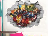 Lego Marvel Wall Mural 3d Broken Wall Decor the Avengers Wall Stickers for Kids Rooms Home