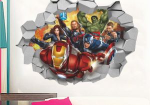 Lego Marvel Wall Mural 3d Broken Wall Decor the Avengers Wall Stickers for Kids Rooms Home