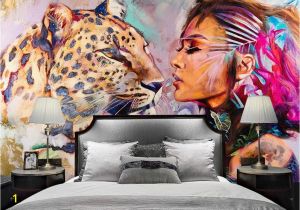 Leopard Print Wall Mural Tiger Wallpaper Watercolor Woman Wall Mural Wild Life Wall