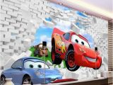 Lightning Mcqueen Wall Murals Uk 3d Cars Mcqueen Broken Wall Pattern Custom Wallpaper Mural