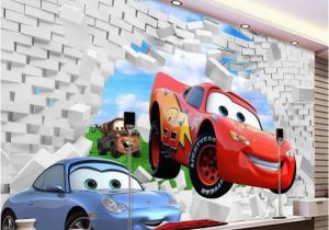 Lightning Mcqueen Wall Murals Uk 3d Cars Mcqueen Broken Wall Pattern Custom Wallpaper Mural