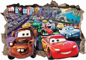 Lightning Mcqueen Wall Stickers Mural On Sale Disney Cars 3d Wall Sticker Smashed Bedroom Kids