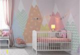 Little Girl Room Wall Murals Hand Painted Geometric Nursery Children Wallpaper Pink