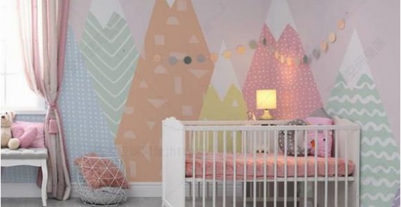 Little Girl Room Wall Murals Hand Painted Geometric Nursery Children Wallpaper Pink