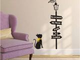 London themed Wall Murals Stylish Street Lamp and Kitten Pattern Removeable Wall