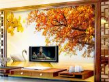 Make Your Own Wall Mural Custom Retail Gold Swan Lake sofa Background Wall Sunset West Red