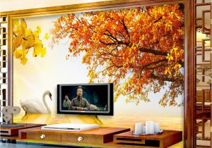 Make Your Own Wall Mural Custom Retail Gold Swan Lake sofa Background Wall Sunset West Red