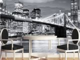 Manhattan Skyline Wall Mural Großhandel Kundenspezifische Wandgemälde Manhattan Brücke New York Europäische Und Amerikanische Städte Schwarzweiss Wohnzimmer Hintergrund Tapete Von