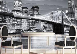 Manhattan Skyline Wall Mural Großhandel Kundenspezifische Wandgemälde Manhattan Brücke New York Europäische Und Amerikanische Städte Schwarzweiss Wohnzimmer Hintergrund Tapete Von