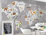 Map Wall Mural Decal 3d Nursery Kids Room Animal World Map Removable Wallpaper