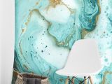 Marbled Agate Wall Mural Painted Marble Wallpaper Mural Teal and Gold M9253