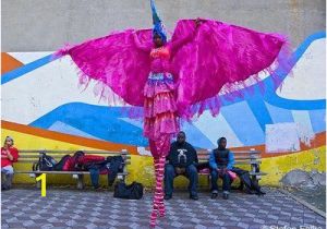Mardi Gras Wall Mural Moko Jumbie Pink Wings Stilt Costumes