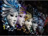 Mardi Gras Wall Mural Row Of Venetian Masks In Gold and Blue Wall Mural • Pixers