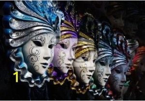 Mardi Gras Wall Mural Row Of Venetian Masks In Gold and Blue Wall Mural • Pixers