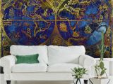 Marimekko Wall Mural Vintage Metallic Blue and Gold World Map Wallpaper Mural