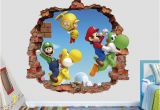 Mario Bros Wall Mural Mario Bros Wall Decal Super Mario World 3d Brick Smashed Decor Art Kids Luigi Sticker Vinyl Mural Custom Gift