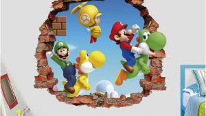 Mario Bros Wall Mural Mario Bros Wall Decal Super Mario World 3d Brick Smashed Decor Art Kids Luigi Sticker Vinyl Mural Custom Gift