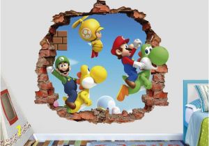 Mario Bros Wall Mural Mario Bros Wall Decal Super Mario World 3d Brick Smashed Decor Art Kids Luigi Sticker Vinyl Mural Custom Gift