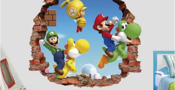 Mario Bros Wall Mural Mario Bros Wall Decal Super Mario World 3d Brick Smashed Decor Art Kids Luigi Sticker Vinyl Mural Custom Gift