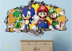 Mario Brothers Wall Mural Mario Bros Friends Wall Decal sonic the Hedgehog 3d Smashed Decor Art Kids Sticker Vinyl Mural Personalized Gift