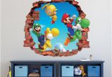 Mario Brothers Wall Mural Mario Bros Wall Decal Super Mario World 3d Brick Smashed Decor Art Kids Luigi Sticker Vinyl Mural Custom Gift