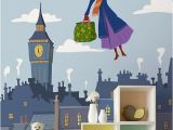 Mary Poppins Wall Mural Mary Poppins Mural London Roofs Wallpaper Nursery London Mural