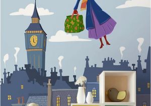 Mary Poppins Wall Mural Mary Poppins Mural London Roofs Wallpaper Nursery London Mural