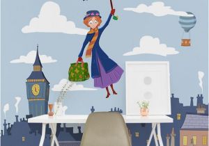 Mary Poppins Wall Mural Mary Poppins Mural London Roofs Wallpaper Nursery London Mural