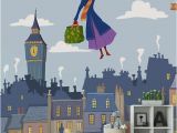 Mary Poppins Wall Mural Mary Poppins Mural London Roofs Wallpaper Nursery London Mural