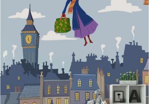 Mary Poppins Wall Mural Mary Poppins Mural London Roofs Wallpaper Nursery London Mural