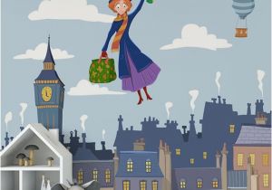 Mary Poppins Wall Mural Mary Poppins Mural London Roofs Wallpaper Nursery London Mural