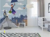 Mary Poppins Wall Mural Mary Poppins Mural London Roofs Wallpaper Nursery London Mural