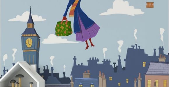 Mary Poppins Wall Mural Mary Poppins Mural London Roofs Wallpaper Nursery London Mural