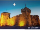 Medieval Castle Wall Mural Full Moon Above Me Val Castle Of Kamerlengo In Trogir Croatia Poster