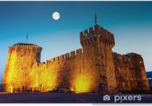 Medieval Castle Wall Mural Full Moon Above Me Val Castle Of Kamerlengo In Trogir Croatia Poster