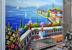 Mediterranean Murals for Walls Mediterranean Seaside Garden Custom Mural Wall Paper Living Room Background Wallpaper Painting Wall Murals Free Mobile Wallpapers Free