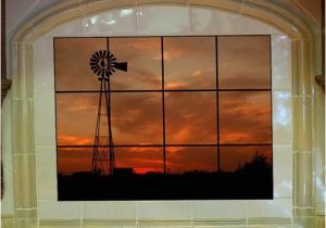 Metal Backsplash Mural Windmill Decorative Tile Mural Industrial Cart