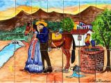 Mexican Mural Tiles Tile Mural "kissing Couple" Rustic Kitchens