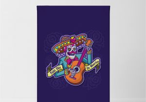 Mexican themed Wall Murals Feliz Dia De Los Muertos Skeleton Man with Vihuela Sugar