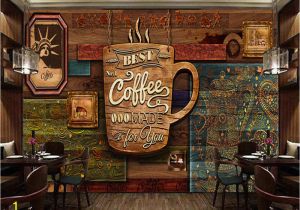 Milk and Coffee Wall Mural Custom Food Store Wallpaper Wood Pattern Coffee 3d Retro