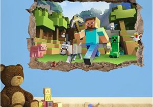 Minecraft Bedroom Wall Mural Minecraft 3d Kids Wall Sticker 3d Bedroom Boys Girls