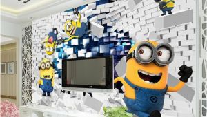 Minion Wall Mural 3d Minions Wallpaper Cartoon Despicable Me Wall Mural Silk