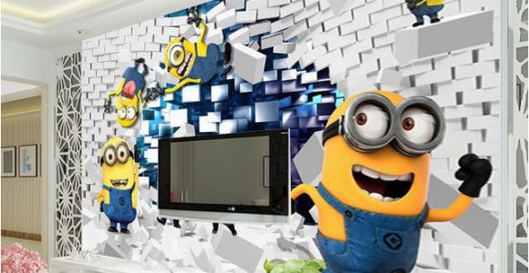 Minion Wall Mural 3d Minions Wallpaper Cartoon Despicable Me Wall Mural Silk