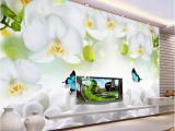 Minion Wall Mural Modern Simple White Flowers butterfly Wallpaper 3d Wall Mural