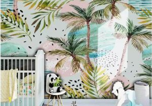 Minted Childrens Wall Murals Watercolor Handpainted Coconut Palm Nursery Children