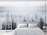 Misty forest Wall Mural Misty forest Wallpaper Removable Mural Monogrammed Tree Wall Paper Bedroom Wall Mural Entryway Wall Decor Gray Foggy Mountain Wallpaper