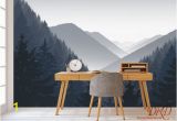 Misty Mountain Wall Mural Mountain Wall Mural Grey Misty Mountain Landscape Wallpaper Mountain Silhouette Wall Covering Peel and Stick Removable Room Décor