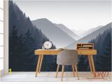 Misty Mountain Wall Mural Mountain Wall Mural Grey Misty Mountain Landscape Wallpaper Mountain Silhouette Wall Covering Peel and Stick Removable Room Décor