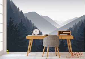Misty Mountain Wall Mural Mountain Wall Mural Grey Misty Mountain Landscape Wallpaper Mountain Silhouette Wall Covering Peel and Stick Removable Room Décor