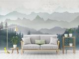 Misty Mountain Wall Mural Oil Painting Abstract Mountains with forest Landscape